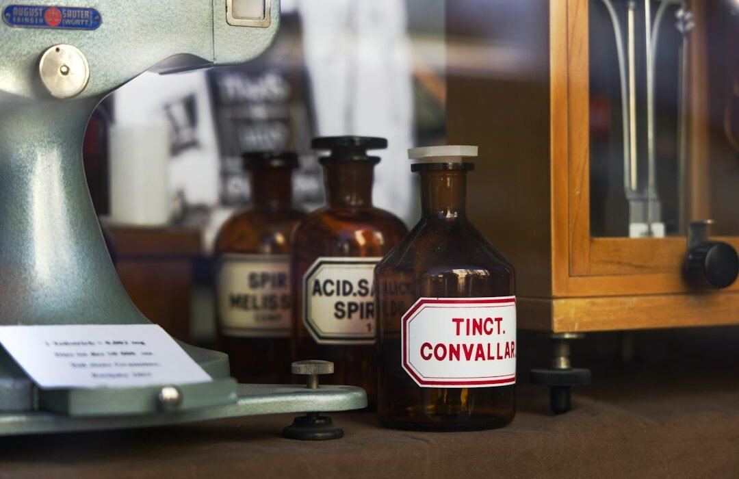 Pharmacy bottles on a shelf
