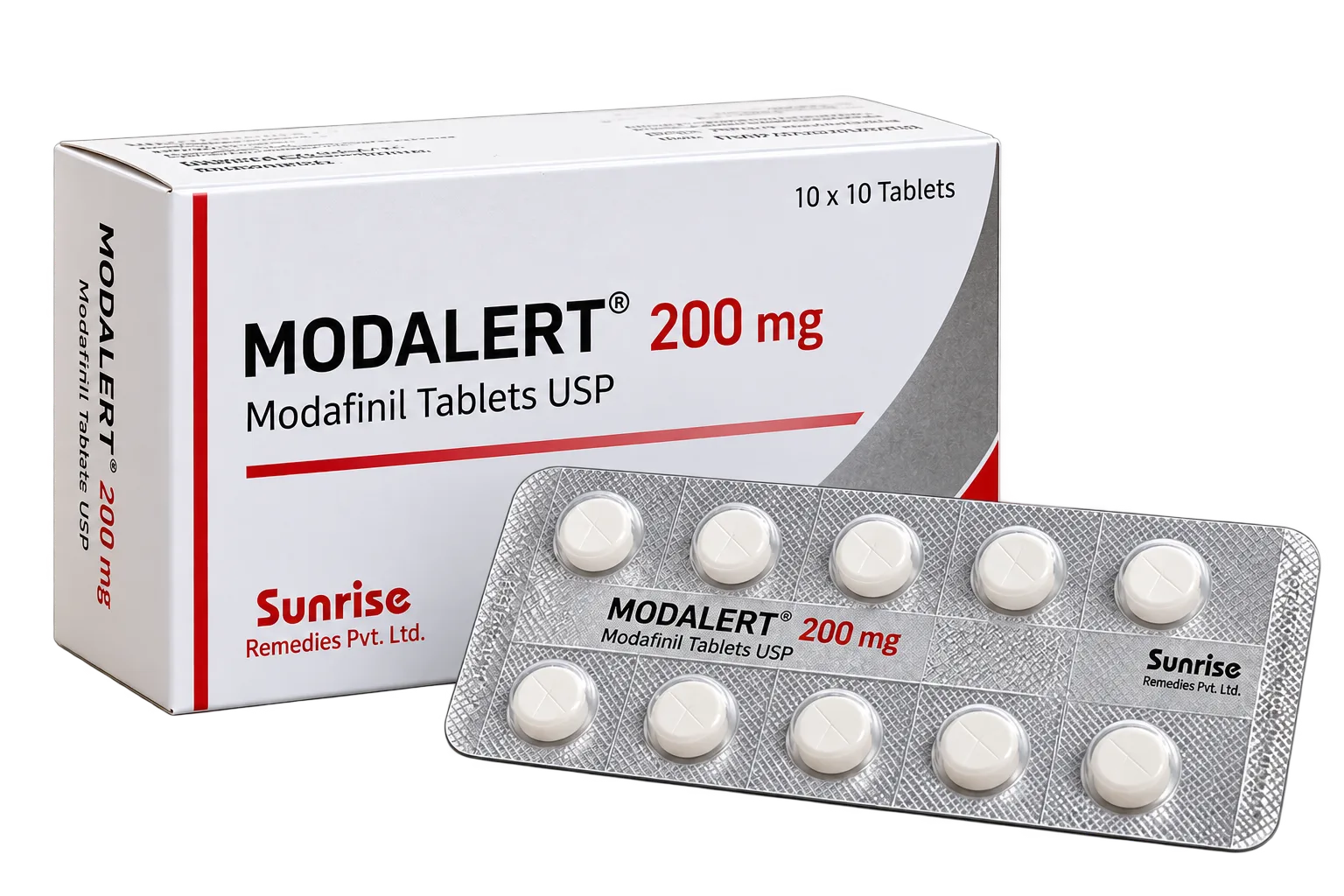 Modalert 200 mg box with a blister pack