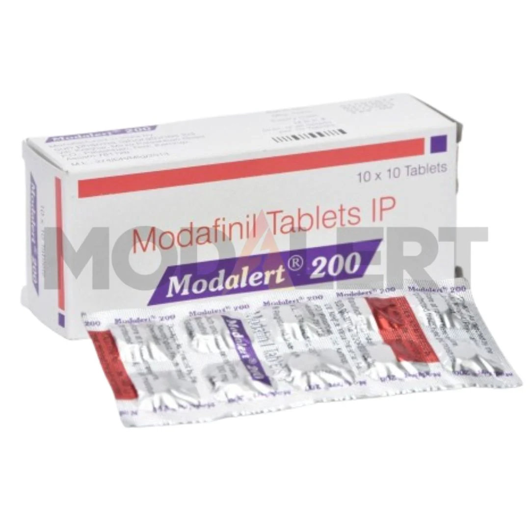 Buy Modalert UK – Modalert 200mg Modafinil tablets, pictured carton labelled 10 × 10 tablets with blister strip